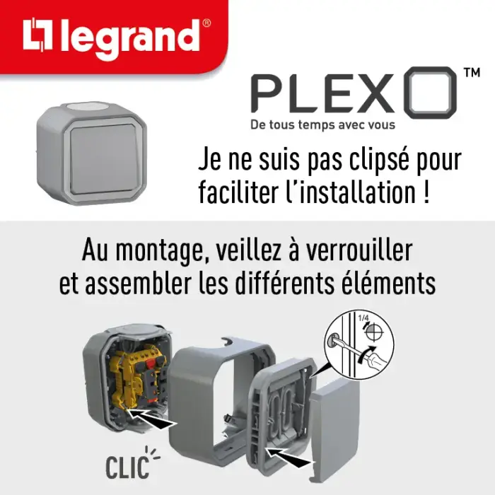 Interrupteur va-et-vient + prise 16A 2P+T Plexo™ Legrand