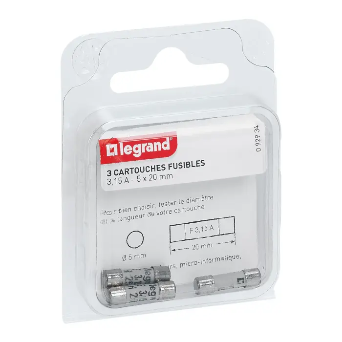 Legrand - Cartouches fusibles pour porte-fusibles - avec témoin -  8,5x31,5mm - 16A